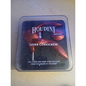 Houdini Lever Corkscrew Wine Bottle Opener w/Foil Cutter & Spare Spiral GUC